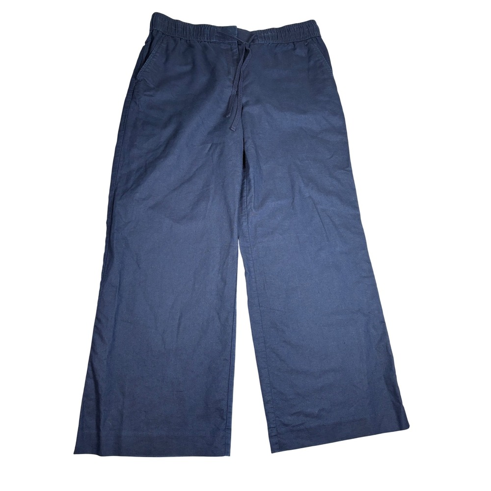 Loft Outlet Navy Blue Wide Leg Linen Cotton Blend Drawstring Pants Womens 12
